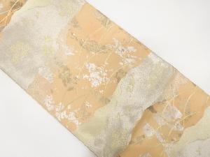 アンティーク　道長取りに芝草・花鳥模様織り出し袋帯(着用可)